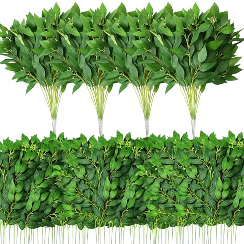 Artificial Italian Ruscus Greenery Stems Bulk - 80 Pieces, Realistic Foliage for Decor & DIY