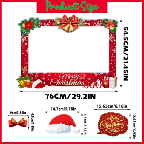 Christmas Photo Props Kit 25Pcs - Selfie Frame, Santa Beard & Gingerbread Party Props