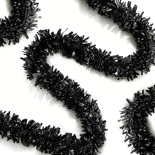 Psoeksdo 33Ft Black Christmas Tinsel Garland Metallic Twist for Indoor Outdoor Decor