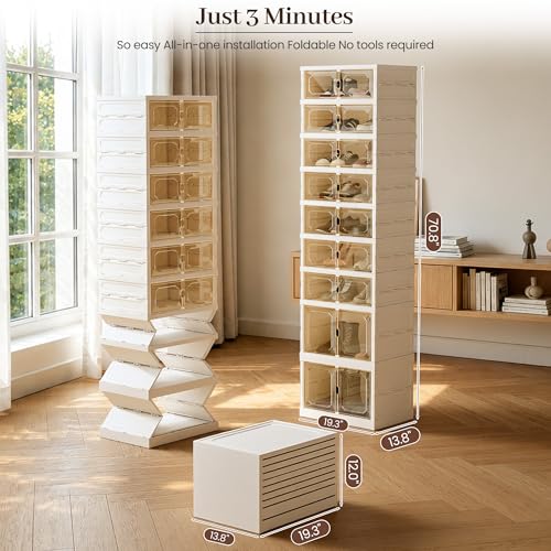 Tykacna White 9-Tier Tall Shoe Rack with Wheels, Dustproof, Fits 18 Pairs, 3-Minute Assembly