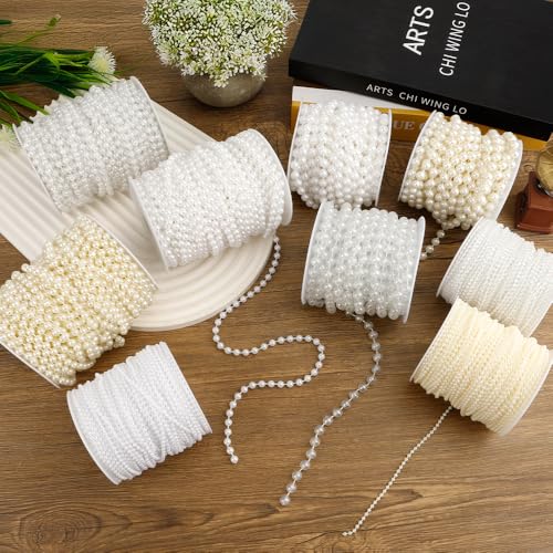 Pearl Beads Garland, 6mm String of Pearls, 82FT Pearl Garland for Christmas Tree, Christmas Faux Pearls Strand Roll for DIY Craft Xmas Wedding Party Supplies Flowers Decoration (White)