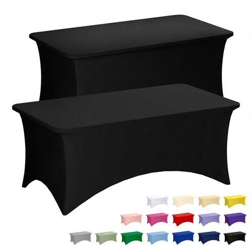 Fixwal Black Table Cloth 2 Pack 6FT for Rectangular Table Spandex Fitted Table Covers Washable Stretch for Parties, Trade Shows, Banquet, Weddings, Buffet