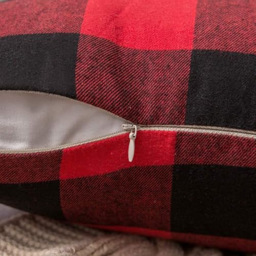 MIULEE 18x18 Inch Christmas Plaid Pillow Covers 2-Pack Black & Red