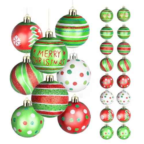 CAVETEE 16 PCS 2.6 Inch Christmas Ball Ornaments, Glittering Elf Balls Red Green Plastic Christmas for Grinch Christmas Tree Ornaments Party Decorations (16, Green&Red)