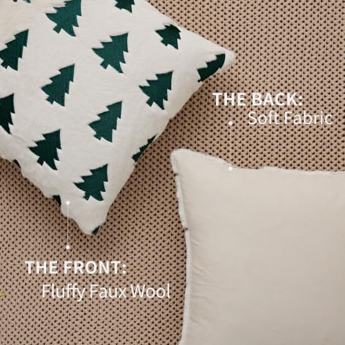 Allorry Christmas Pillow Covers 18x18 Beige Green Pack of 2 with Hidden Zipper
