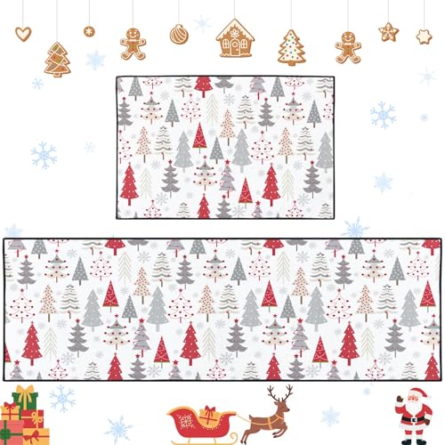 ArtSocket Christmas Tree Kitchen Rugs Set of 2 Non-Slip Washable Holiday Decor