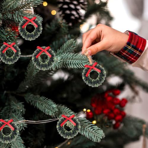 DOITOOL 60 Pieces Mini Christmas Wreaths with Bows Miniature