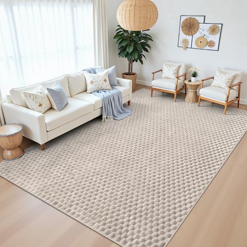 Beige 6x9 Area Rug - Washable Geometric 3D Bubble Bedroom Living Room Decor