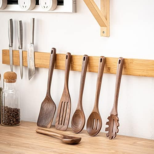 12-Inch Black Walnut Wooden Cooking Spoons Set - Natural Handcrafted Kitchen Utensils