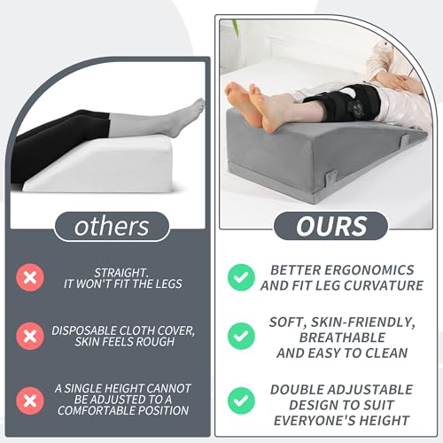 ROYALAY Adjustable Leg Elevation Pillow for Post-Surgery Recovery, Grey, Both Legs