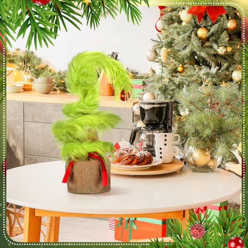 VioraWhite 14-Inch Whimsical Christmas Tree with Elf Hair - Lime Green Holiday Decor