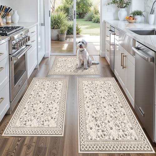 3-Piece Kitchen Rugs Set for Floor, Washable Non-Slip Farmhouse Mats