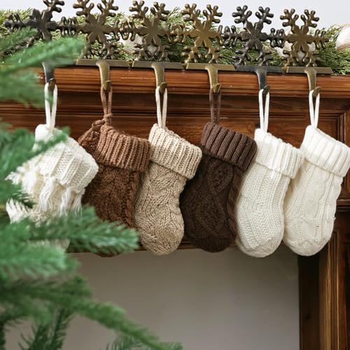 Farmhouse Knitted Christmas Stockings 7 Inch White Beige Brown 12 Pack
