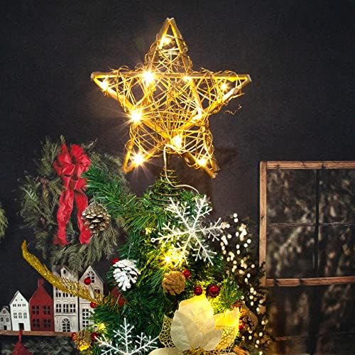 Christmas Tree Topper Farmhouse Decor Decorations Rattan Natural Star