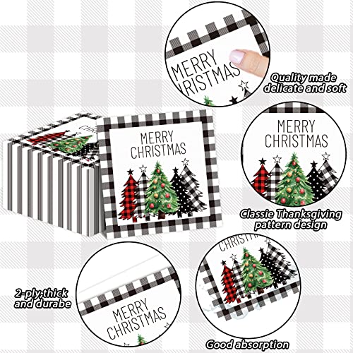 Tevxj 100 Pack Christmas Napkins Black White Buffalo Plaid Farmhouse Holiday Disposable Paper Napkins - Winter Party Table Decor