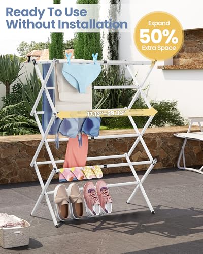 APEXCHASER White 3-Tier Clothes Drying Rack No Install Expandable Laundry Stand