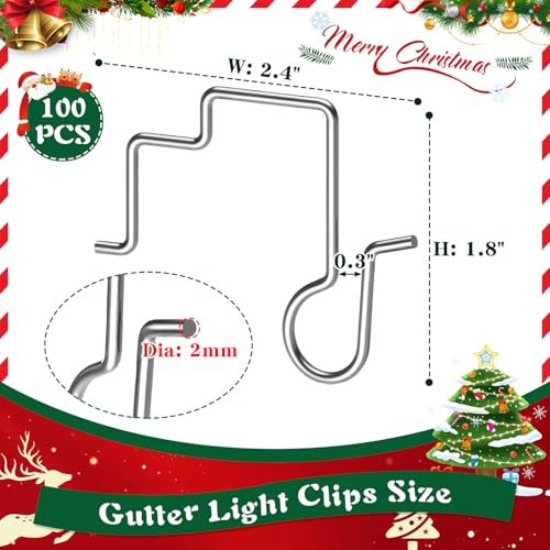 MJZ 100PCS Gutter Clips for Christmas Lights - Reusable, Rustproof & Heavy-Duty