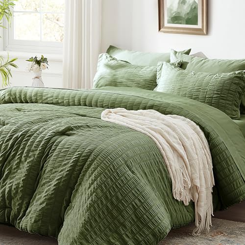 Olive Green Queen Comforter Set 7-Piece Bed in a Bag Bedding