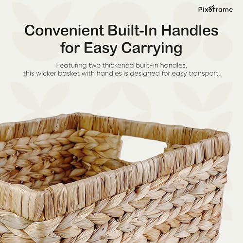 Large Handwoven Water Hyacinth Storage Basket with Handles - 16.5 Inch Diameter - Brown (Variation D5x13Wx7.5H)