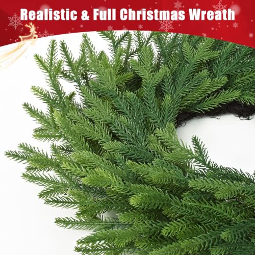 2 Pcs 24 Inch Christmas Wreath with Lights for Front Door (2 Pack) Yastouay