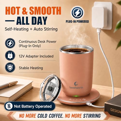 Self Heated Stirring Coffee Mug - 10oz Rose Auto Mixing Cup with Warmer - Dusty Rose Variation