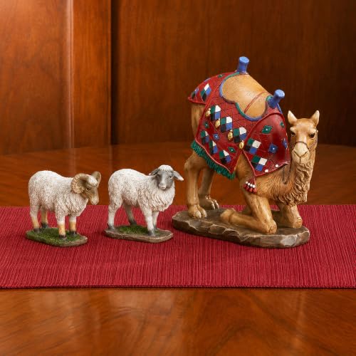 Three Kings Gifts Awassi Sheep & Camel Add-On Set for 14-Inch Nativity Scene, Polystone Animals with Hand-Painted Details