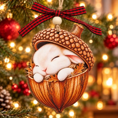 Emotional Uplifting Forest Animal Acorn Bunny Ornament - Woodland Christmas Decor, Sleeping Bunny Variant
