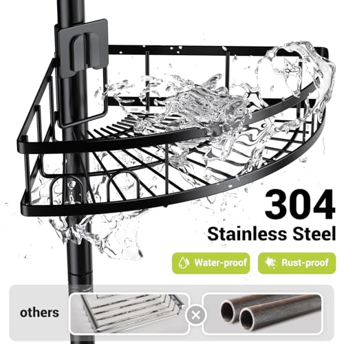 Aitatty Black Standing Shower Caddy Corner Rustproof Bathroom Shelf