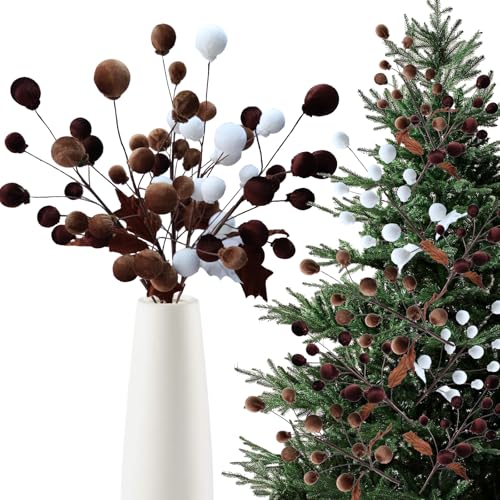 Libeking 5 Pcs Velvet Christmas Tree Picks 21.65” Brown & White Holiday Ornaments
