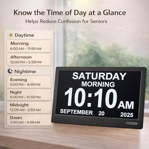 11.5-Inch Digital Dementia Clock with Large Display - Black Variation