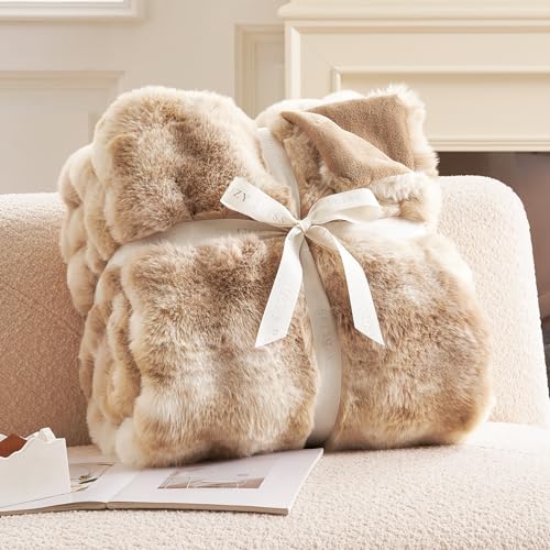 Tie-dye Beige Faux Fur Throw Blanket - 50 x 60 Inches Fuzzy Plush Couch Blanket