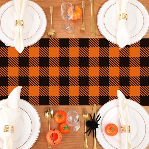 Windkream 6 Pack Fall Buffalo Plaid Plastic Table Runners 14 x 108 Inches