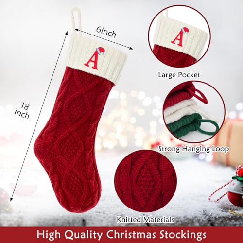 VRFASHION Red Christmas Stockings with Initials M, 18-Inch Monogram Knitted Xmas Stocking