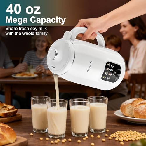 Novalife 8-in-1 White Nut Milk Maker Machine 40oz for Soy, Oat, Almond & Plant-Based Beverages