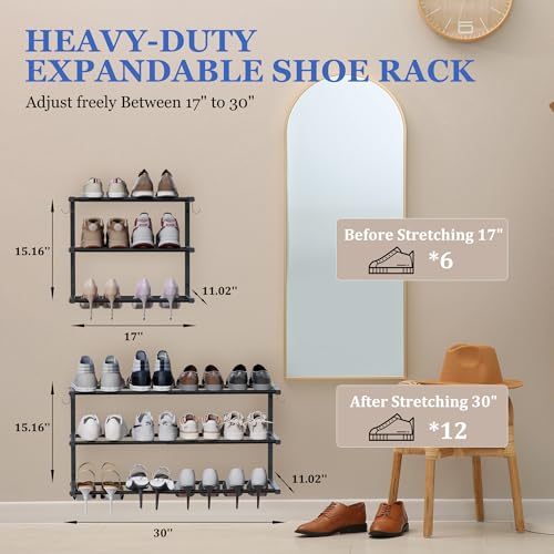 Jchccu 4-Pack Wall Mounted Shoe Racks Black, Adjustable 3-Tier Organizer with Hooks