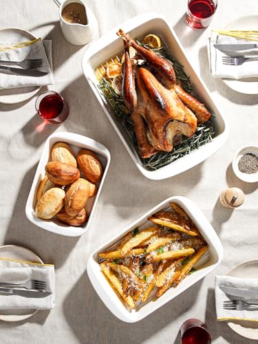 Ceramic Casserole Dish Set with Stainless Steel Racks - 3 Sizes, Oven Safe, White, Variation of THIS listing