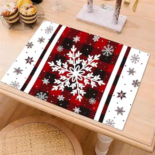 Farmhouse Plaid Snowflake Christmas Placemats Set of 4, 1218 Inch, Table Decorations
