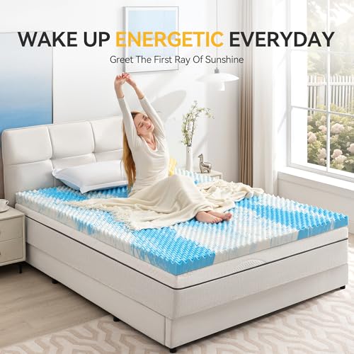SINWEEK King 2-Inch Egg Crate Memory Foam Mattress Topper - Blue, CertiPUR-US Certified, Pressure Relief & Cooling