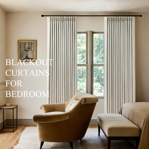 AUSSPVOCT Natural Linen Blackout Curtains 40W x 90L Pack of 2 - Pinch Pleated, Room Darkening