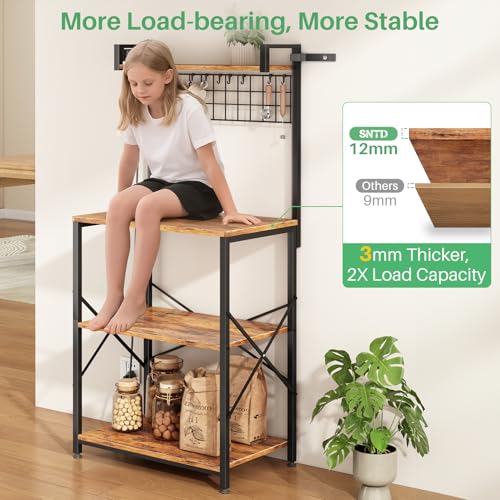 SNTD Rustic Brown Bakers Rack with Power Outlet - 23.5" W Microwave Stand