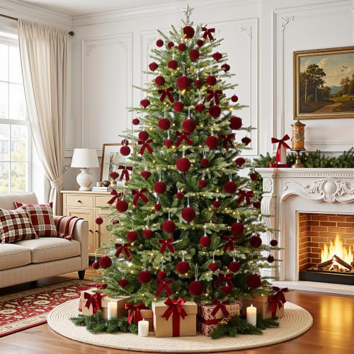 Velvet Christmas Tree Ball Ornaments Set, 80pcs, Burgundy - SHareconn