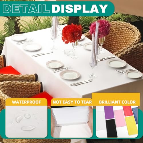 RowinsyDD 50 Pack White Disposable Plastic Tablecloths - Waterproof & Large 54x108 Inches