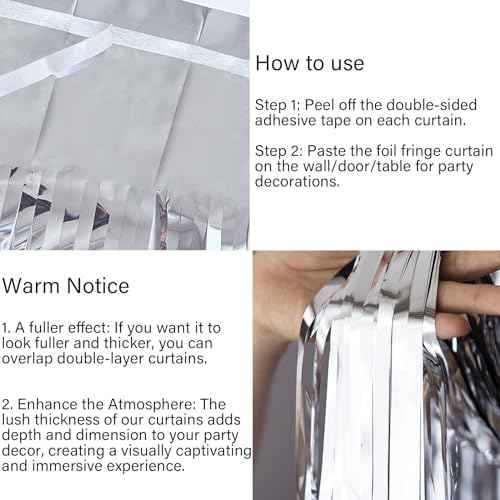 6 Pack Silver Foil Fringe Backdrop Curtains,3.28 ft x 8.2 ft Thicken Metallic Tinsel Streamer Party Decorations for Christmas New Year Birthday Wedding Graduation Party Decor Supplies