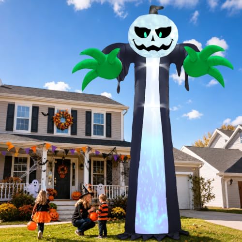 14 Ft Halloween Inflatable Pumpkin Ghost Decoration with Rotating LED Light