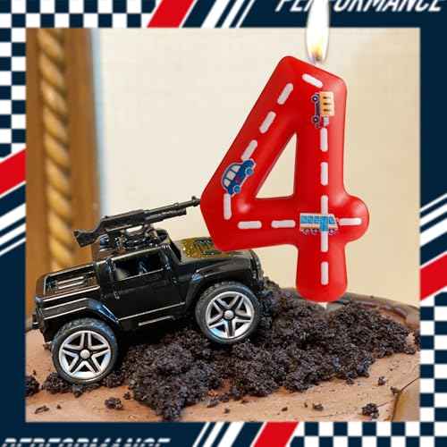 Racing Cars Birthday Candles,Red and White Stripes Number 2 Candles,Happy Birthday Candle Cars Cake Topper for Boys Girls Racing Car Traffic Theme Party Supplies Birthday Gifts