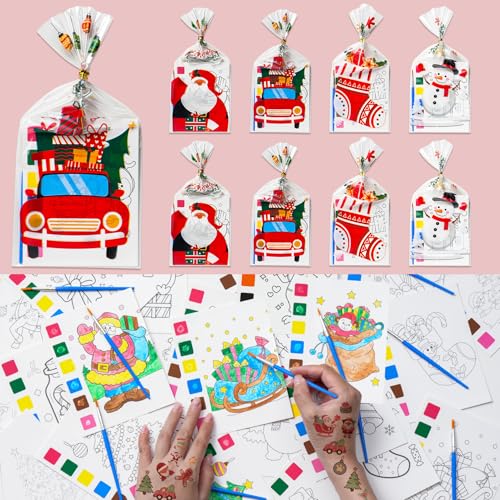 Yeolepor Christmas Party Favors for Kids 24 Pack Coloring Books with Tattoos & Bags (Variation: Christmas)