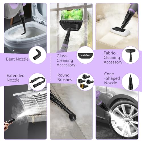 Pressurized Handheld Multi-Surface Steam Cleaner with 12 Accessories - Purple