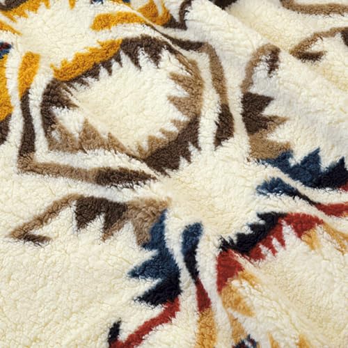 Ivory Bohemia Sherpa Fleece Blanket 90x112 Inch King Size Ultra Soft Throw