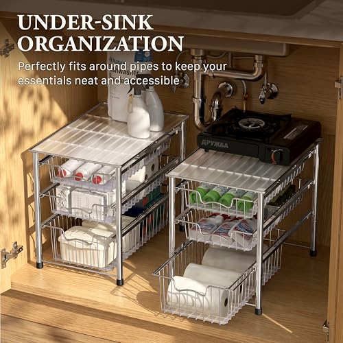 Simple Houseware 3-Tier Stackable Sliding Basket Organizer Drawer, Chrome
