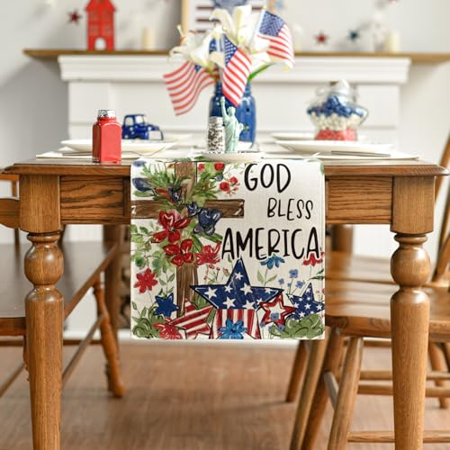 Artoid Mode 13x48in Cross Star Floral 4th of July Table Runner